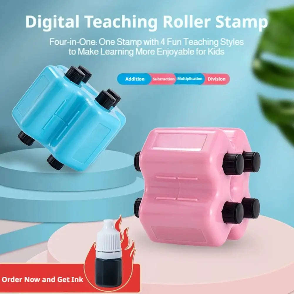 Math Roller Stamp Set 4 in 1 Math Practice Stamp Addition Subtraction Multiplication Division Randomized Stamp for Preschool Oasis Select