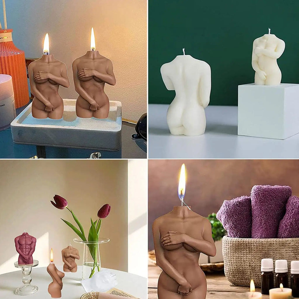 Male Body Candle Mold 3D Naked Shy Women Men Body Shape Candle Mould Body Art Female Male Moulds For DIY Home Craft Making Desk Oasis Select