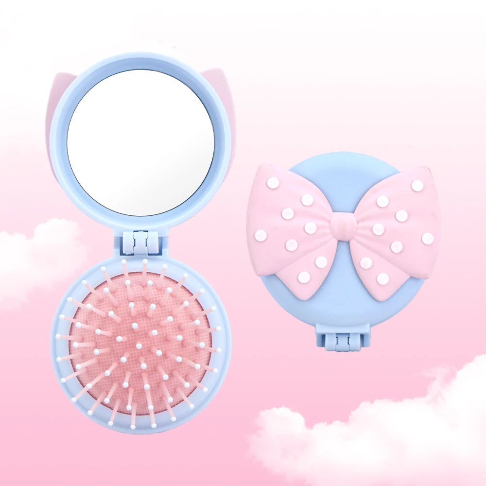 Mini Foldable Hair Brush with Mirror – Portable Detangler