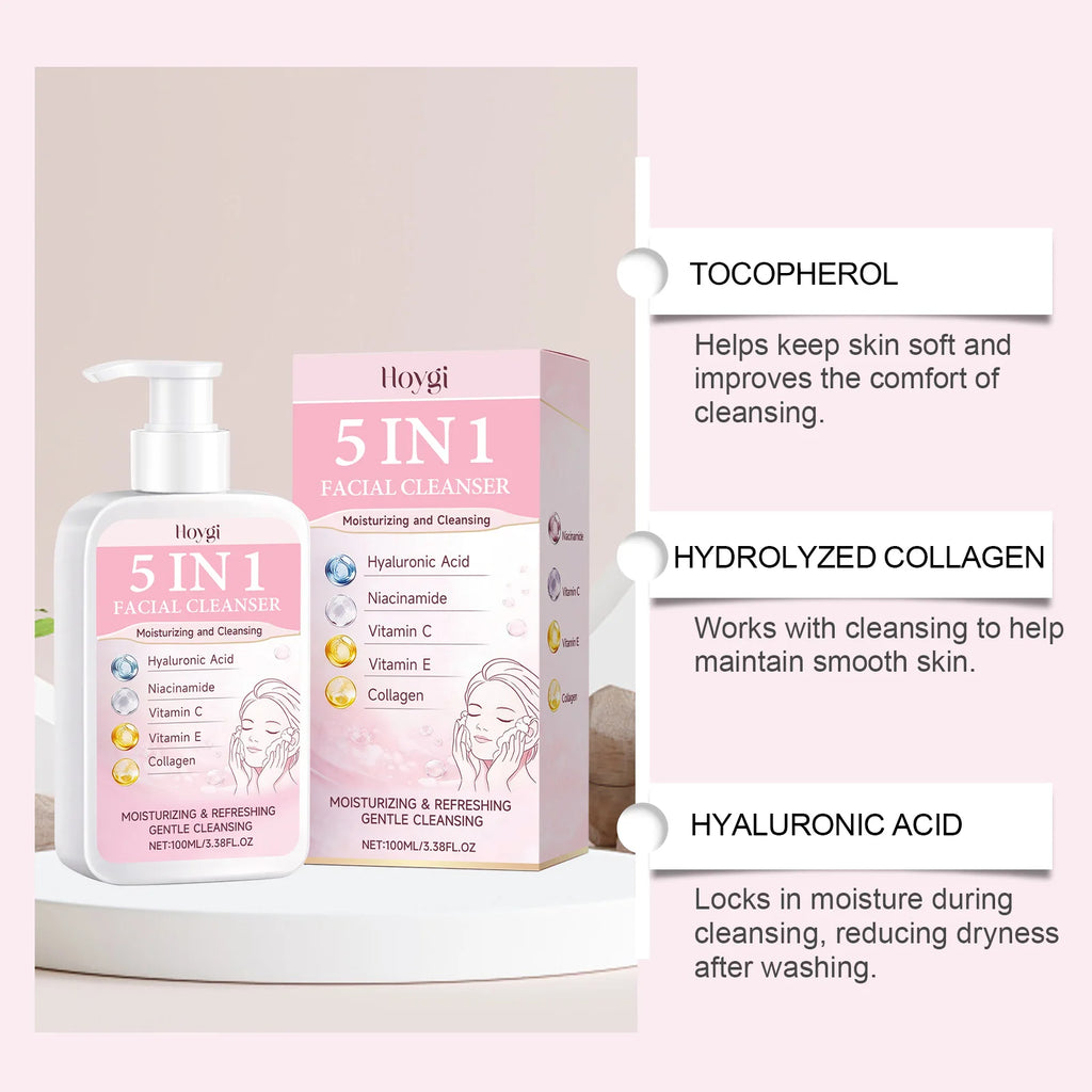 5 in 1 Moisturizing Facial Cleanser Refreshed Cleansing Makeup Remover Brightening Hydrating Light Texture Rich Foam Cleanser Oasis Select