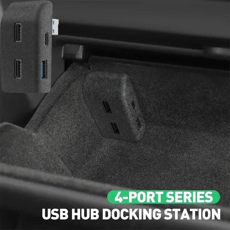 For Tesla Model 3 Y Highland Juniper 2021-2025 Glove Box Docking Station High Speed 4 USB Shunt Hub Flocking Adapter Powered Oasis Select