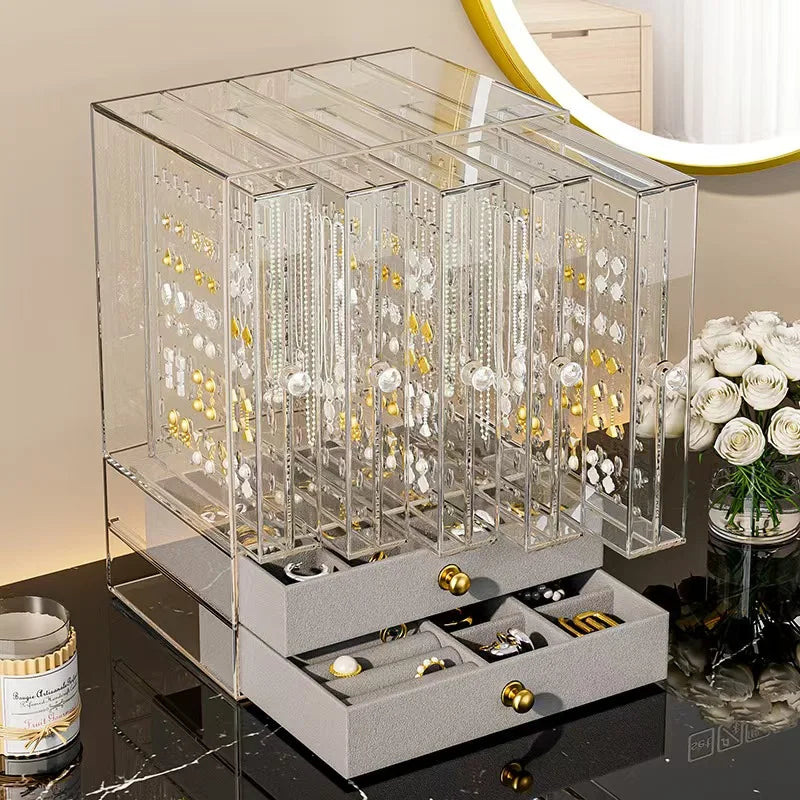 7Layer Flannel Transparent Jewelry Box High Capacity Drawer Organizers Earring Necklace Ring Storage Portable Storage Box Gifts Oasis Select