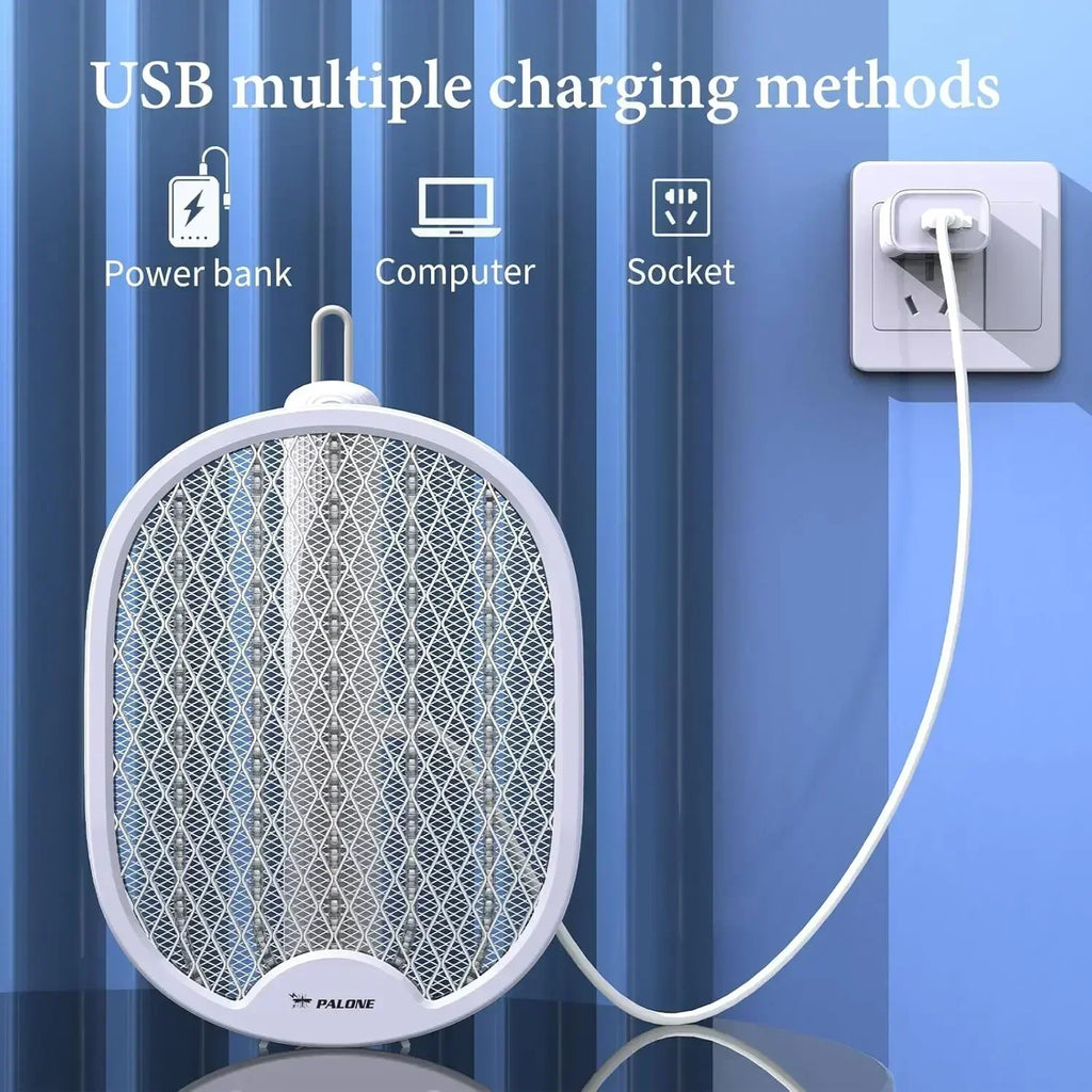 Electric Fly Swatter, 4000V Foldable Fly Zapper with USB Rechargeable Battery, Flying Insects for Living Room, Garden Home Oasis Select