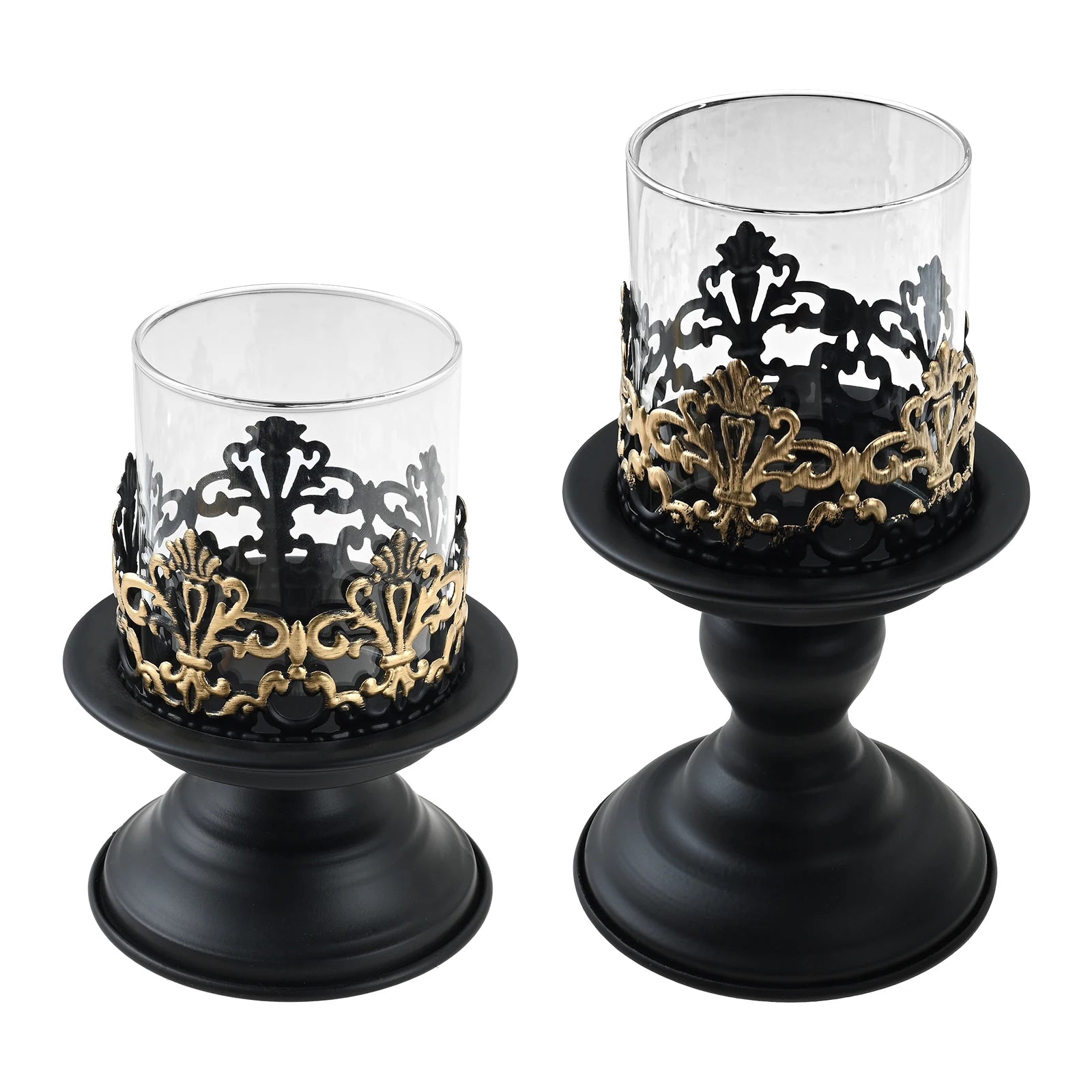 2pcs/set Black Pillar Iron Candle Holders Fits for Christmas Table Decoration As Centerpieces in Living Room,dining Room,mantle Oasis Select