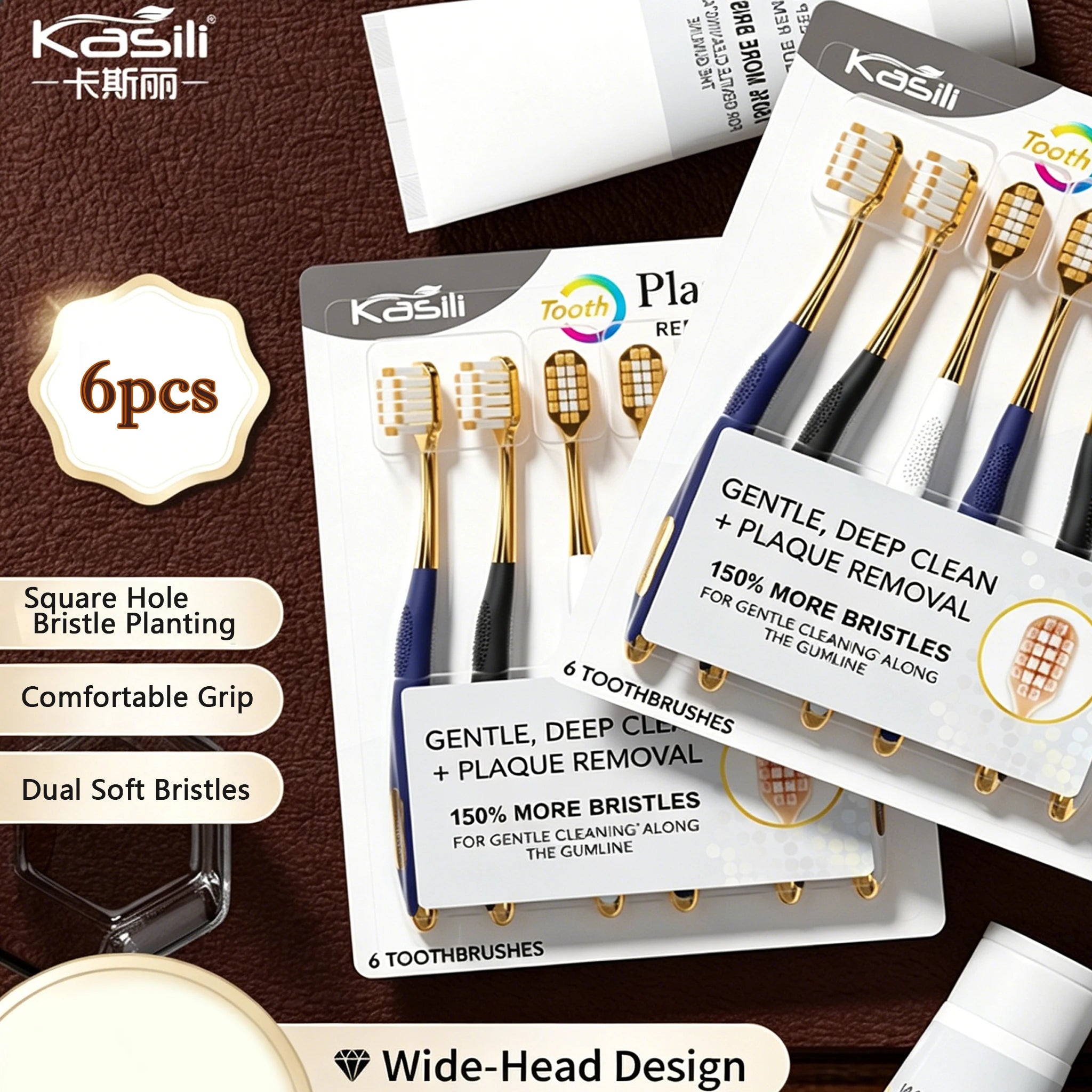 6-Pack Adult Soft Toothbrushes – Wide Head Gum Protection Manual Toothbrush Set Oasis Select