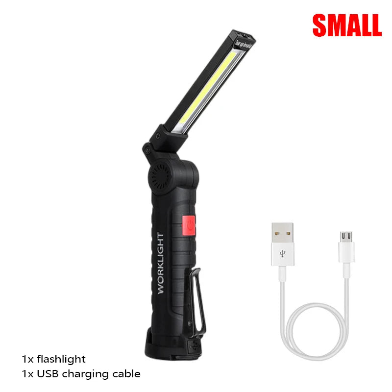 New Portable COB LED Flashlight USB Rechargeable Work Light Magnetic Lanterna Hanging Lamp with Built-in Battery Camping Torch Oasis Select Small 1pcs
