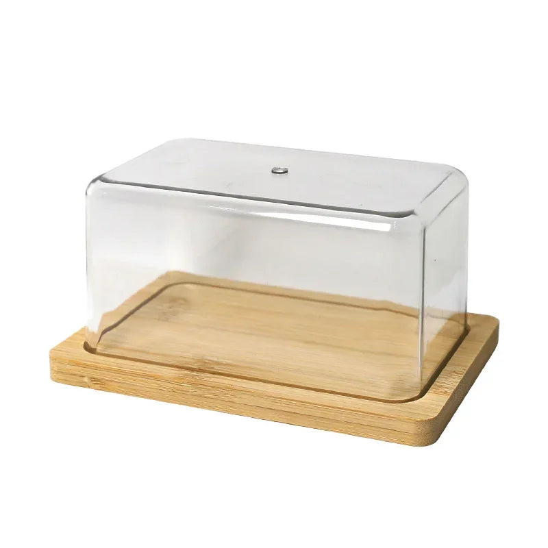 Nordic Countertop Bamboo Butter Dish Plate with Transparent Acrylic Lid Kitchen Storage Butter Container Box Butter Tableware Oasis Select