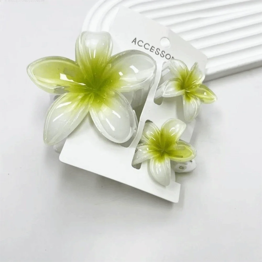 3Pcs/Set New Gradient Hair Claws Sweet Flower Plumeria Flower Hawaiian Flower Hair Clip Clamp Acrylic Hair Accessories Summer Oasis Select Green