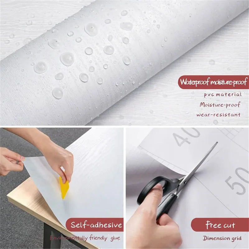 45cm White Wood Grain Wall Sticker Waterproof and Oil Resistant Kitchen Furniture Decoration Wall Table Cabinet Self-Adhesive Oasis Select