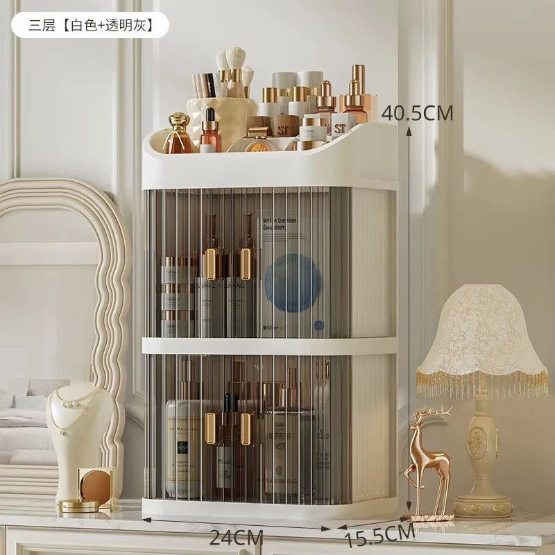 Desktop Makeup Organiser with Drawers Skincare Storage Box Face Mask & Lipstick Holder Plastic Storage Rack Oasis Select White 3 layers