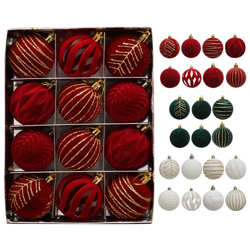 12-Pack Velvet Christmas Ball Ornaments 6cm – Red, Green & White Christmas Tree Ornaments Oasis Select