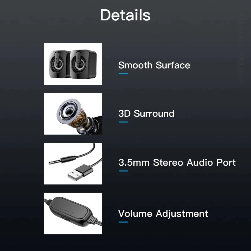 AyeBeau Wired Stereo Desktop Speakers for PC, Laptop & Notebook
