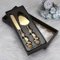 2pcs Set of Golden Color Cake Knife and Spatula Luxury Rose Shaped Handle Cake Knife for Weddings Birthday Party Tableware Gifts Oasis Select A Set