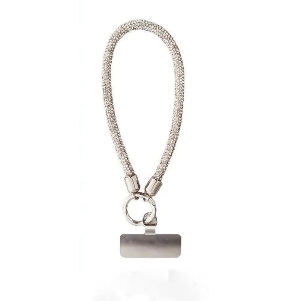 Diamond Luxury Phone Lanyard Metal Clip Bold Rhinestone Full Diamond Lanyard Short Pendant Sturdy Design Universal Phone Lanyard Oasis Select Silver