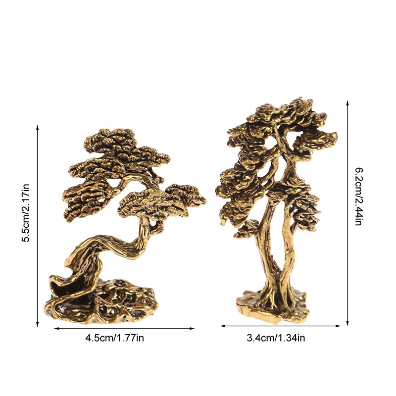1Pc Brass Mini Welcome Pine Figurine Tree Miniature Landscape Small Bonsai Tree Statues Garden Decorations Accessories Oasis Select