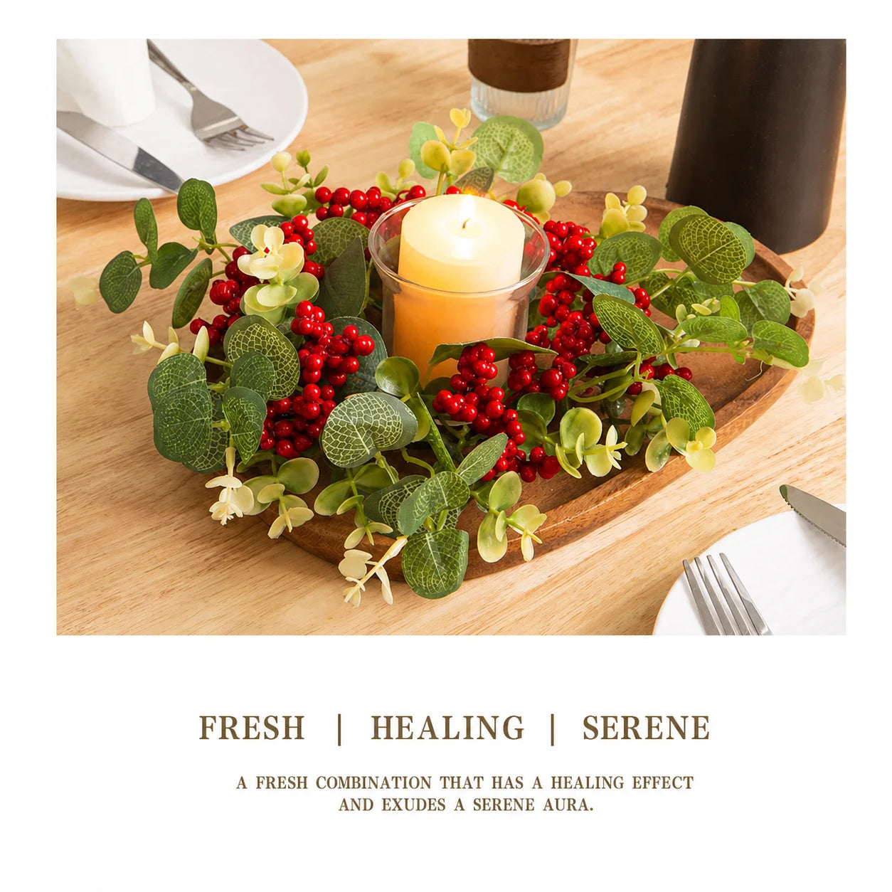Artificial Christmas Candle Ring Wreath with Pine Cone Red Berries for Table Centerpiece Holiday Home Decoration Oasis Select