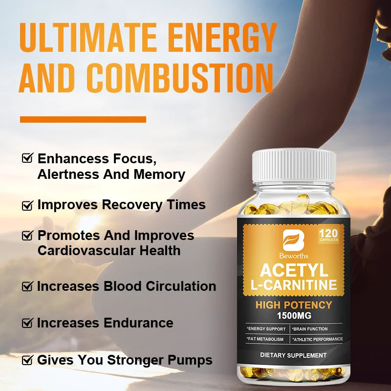 BEWORTHS 1500mg L-Carnitine Capsules Promote Muscle Growth Energy Support Anti-fatigue Exercise Dietary Gym Supplement Oasis Select