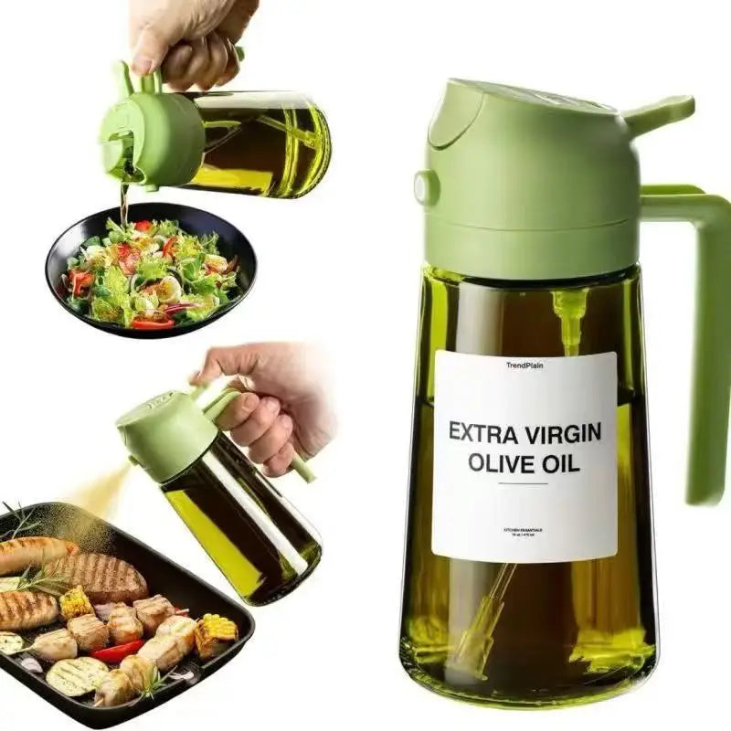 16oz Glass Oil Sprayer & Dispenser – Leakproof 2-in-1 Bottle