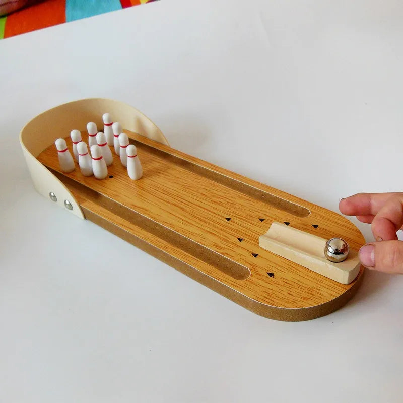 Mini Bowling Board Game - Wooden Educational Toy for Kids - Innovative Solid Wood Family Fun Rolling Ball Game Oasis Select