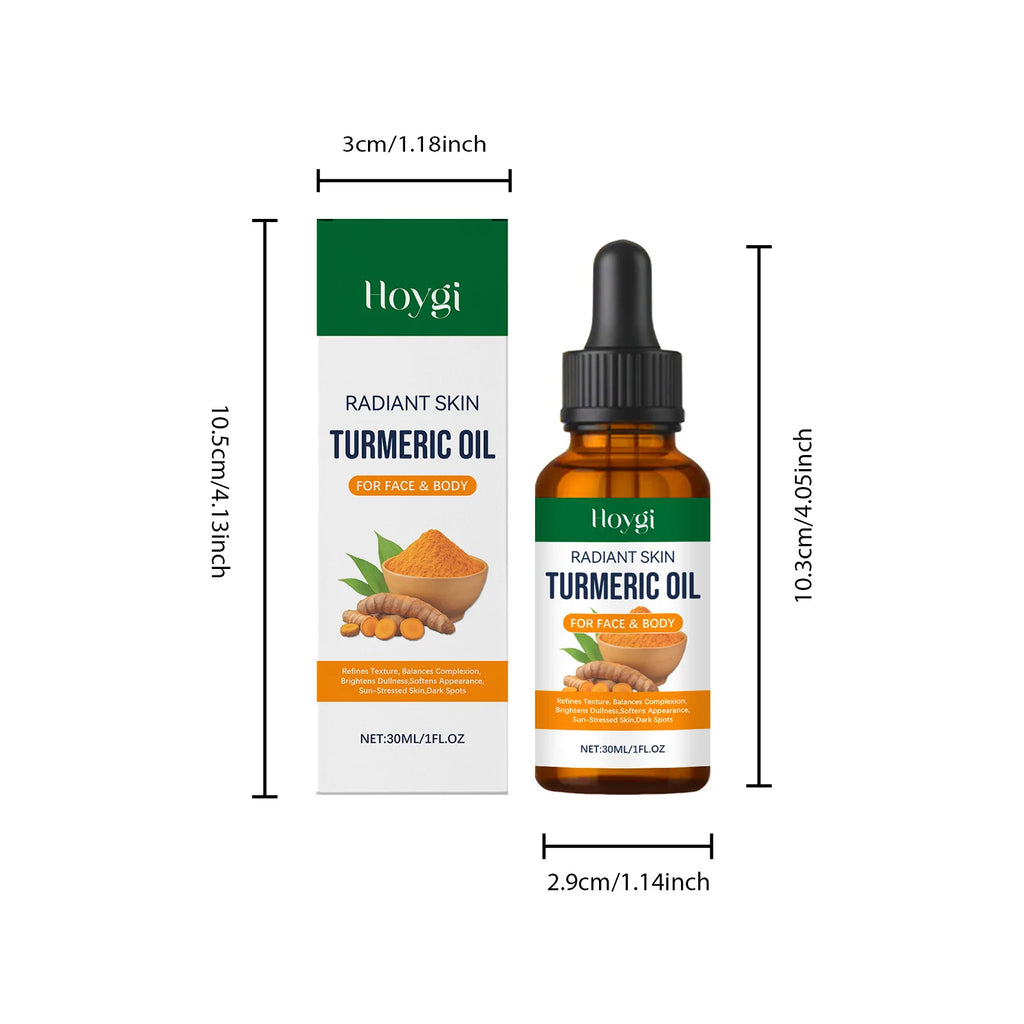 Turmeric Brightening Oil Dark Spot Corrector Exfoliating Face Oil Even Skin Tone Nourishing Fades Sun Spots Body Face Skincare Oasis Select 30ml Boxed