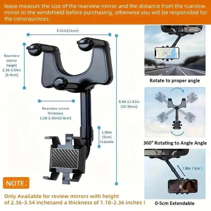 360° Rearview Mirror Car Phone Holder – Universal Mount