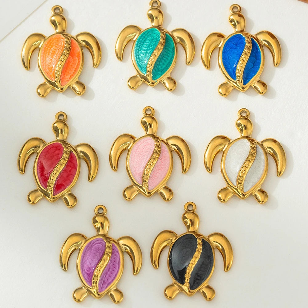 5pcs Stainless Steel Enamel Animal Sea Turtle Tortoise Charms Pendant for Bracelet Necklace Jewelry DIY Craft Making Wholesale Oasis Select