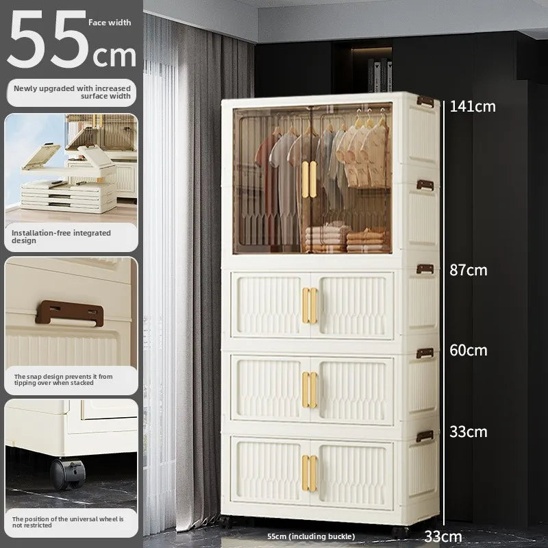 55-85 Children's simple wardrobe, clothes storage cabinet, multi-layer installation-free household snack locker, foldable Oasis Select 55CM C