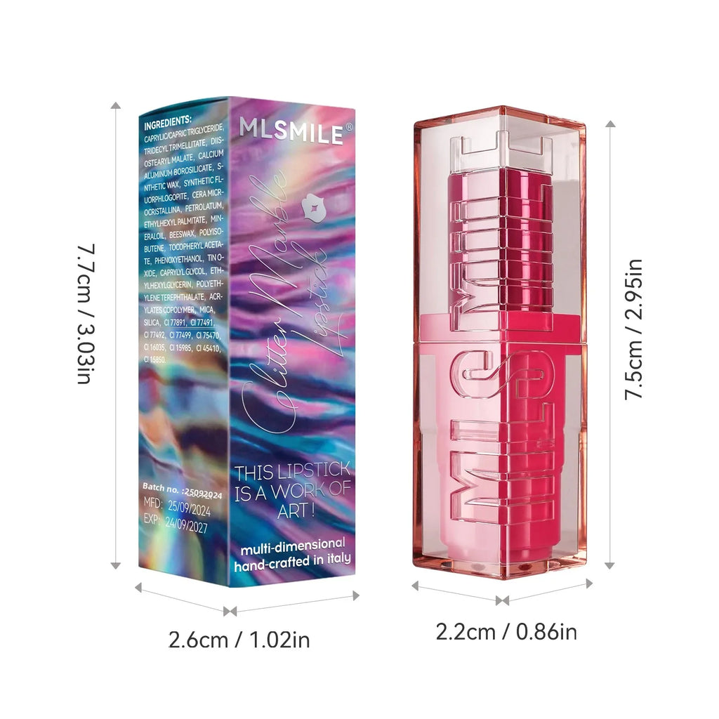 MLSMILE Spiral Star Glitter Marble Lipstick – Matte & Pearlescent