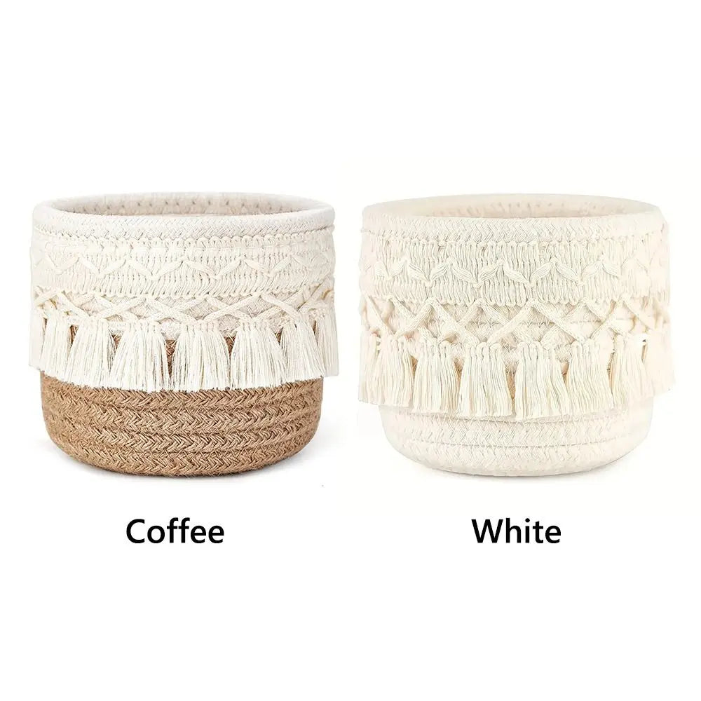 Cotton Rope Tassel Desktop Storage Basket | Boho Organizer