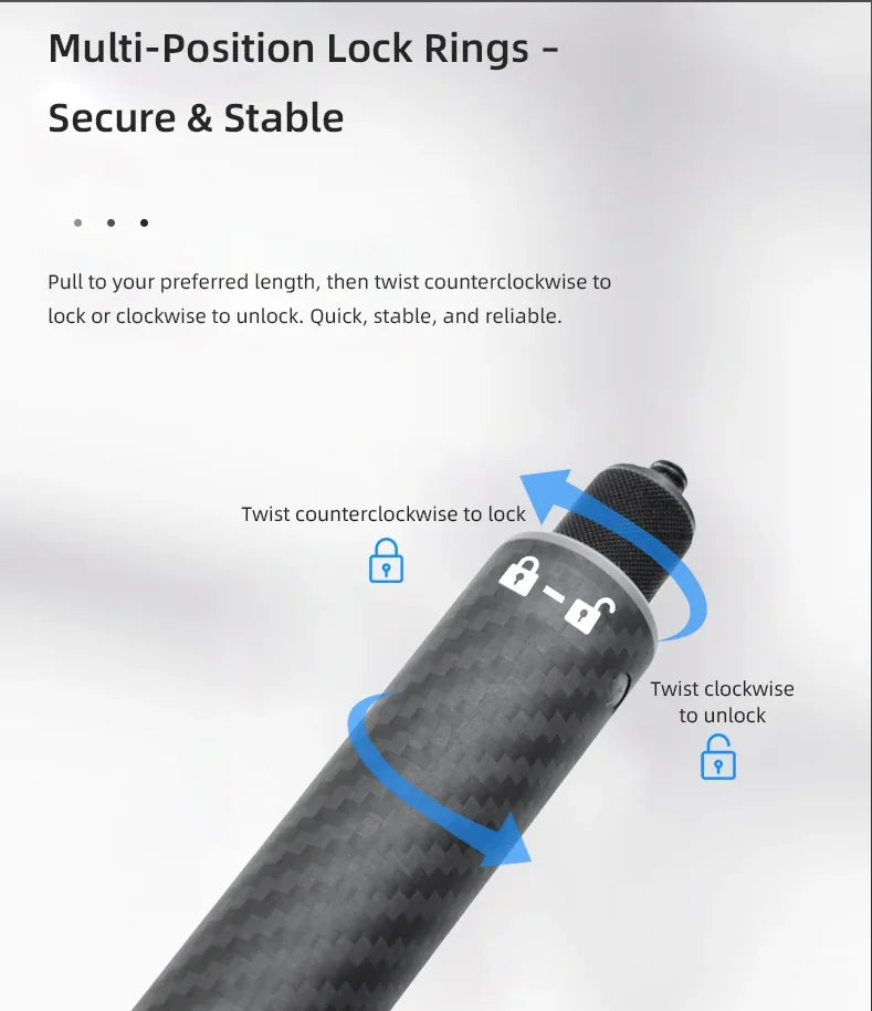115cm Carbon Fiber Invisible Selfie Stick | Insta360 X5/X4/X3 & GoPro