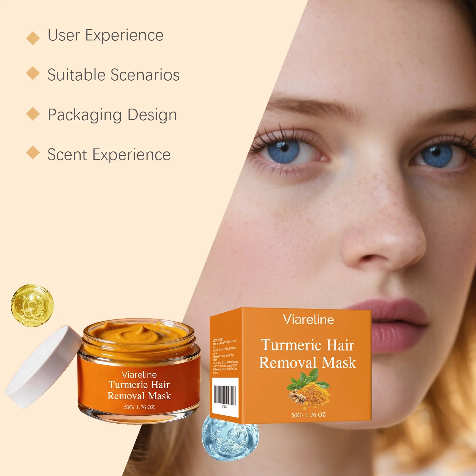 VIARELINE Turmeric Hair Removal Cream – Painless 50g Hair Removal Cream Oasis Select