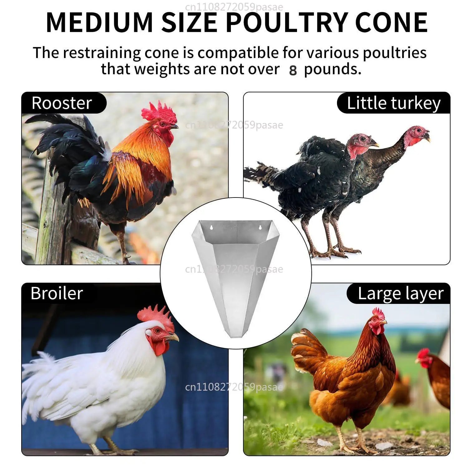 Medium Galvanized Poultry Restraint Cones for Chicken Slaughter - Suitable for Large Laying Hens & Broilers Oasis Select