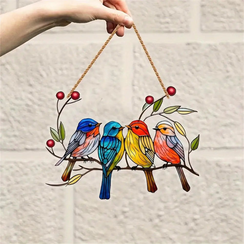 NEW Acrylic Painted Hummingbird Pendant Bird Floral Pattern Suncatcher Round Wreath Porch Window Outdoor Patio Hanging Ornaments Oasis Select Style H-8cm