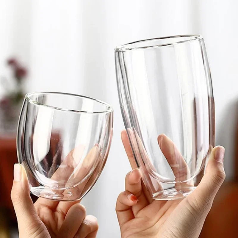 250-450ml Double Wall Glass Cup Round Style Solid Color Beer Milk Coffee Heat Resistant Water Cups Transparent Mug Glass Mug Oasis Select