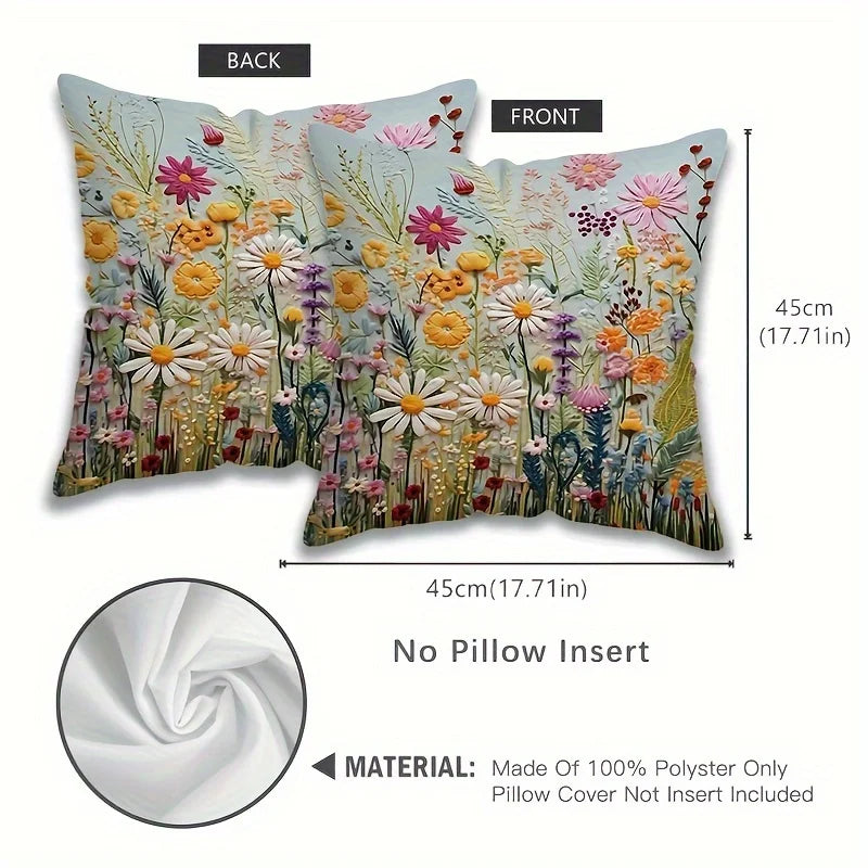 1Pack Country Floral Pillow Covers, 17.7x17.7 Inch, Machine Washable, Zippered Linen Cushion Cases for Home Decor,Flower Pattern Oasis Select