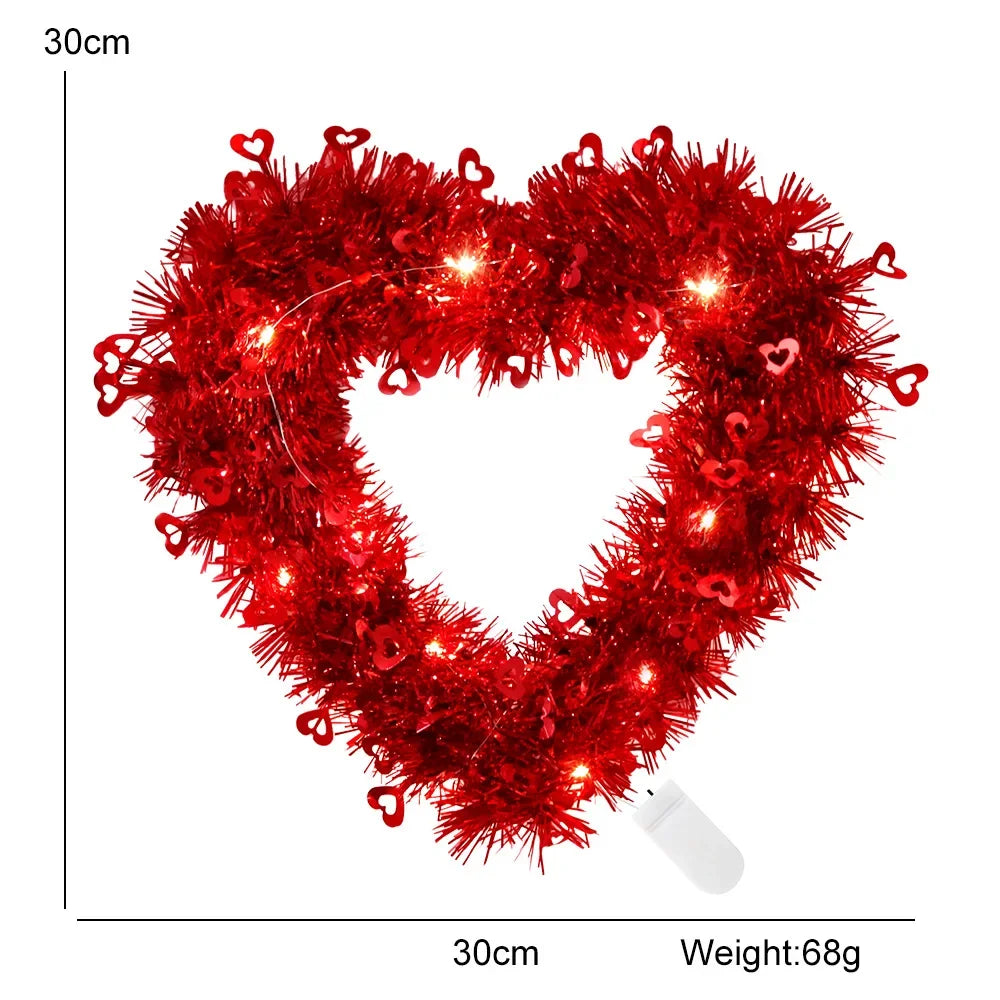 Romantic Luminous Heart Garland ValentineS Day Decoration Glowing Love Themed Fake Grass Garland Pendant for Home Wall Tabletop Oasis Select Gold