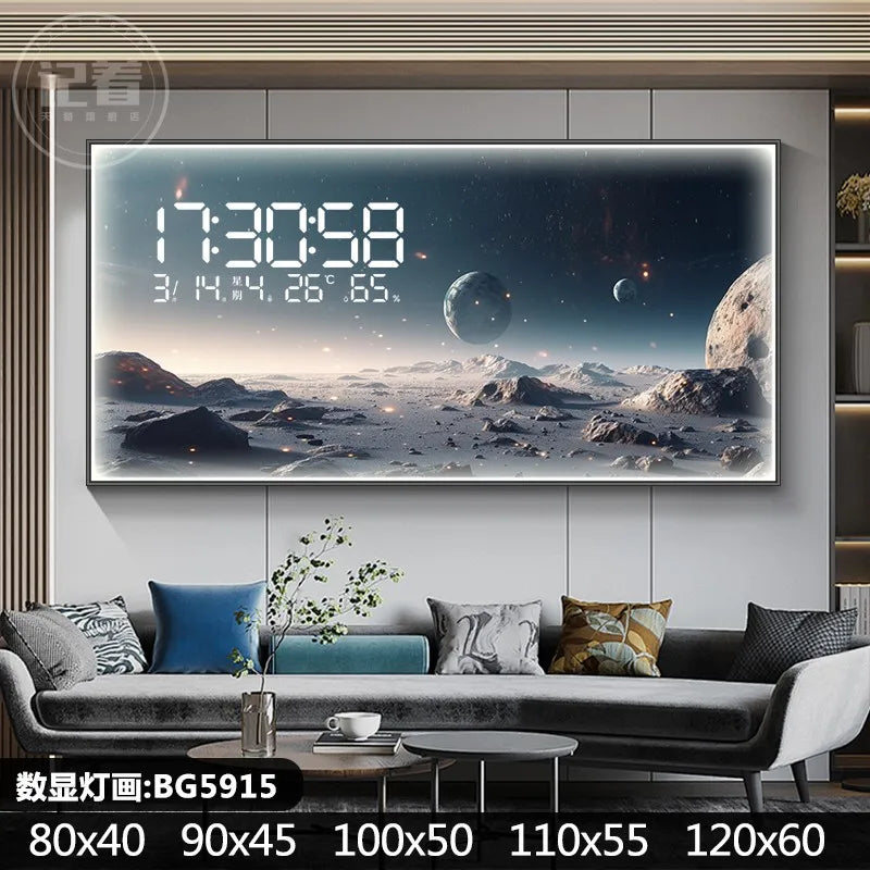 Starry Moon Perpetual Calendar Electronic Clock Guest Restaurant Decorative Painting Dynamic LED Lights Luminous Wall Clock Oasis Select BG5915 90cm x 45cm