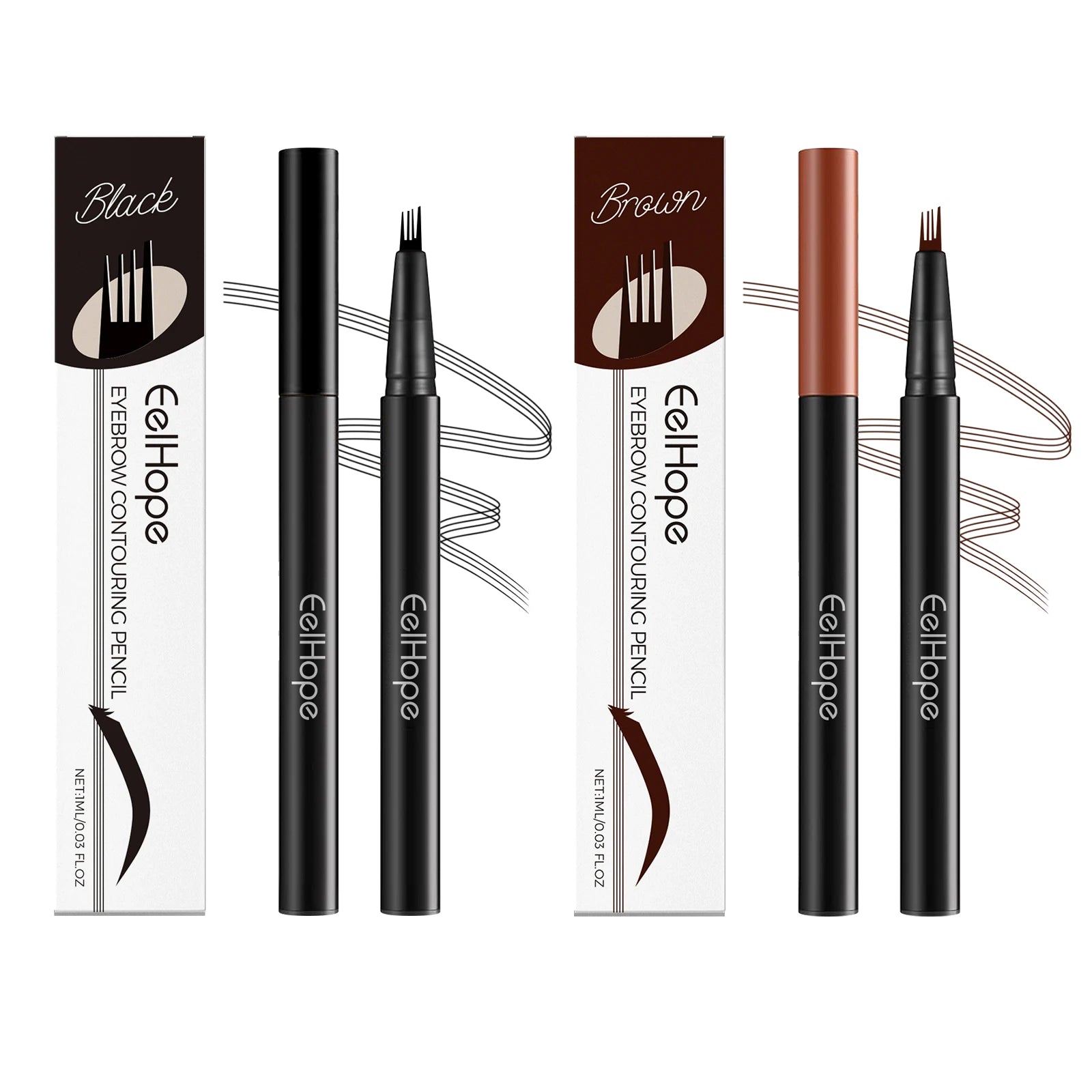Eelhope 4-Pronged Eyebrow Pencil – Waterproof Micro Tip 3D Eyebrow Pencil Oasis Select BlackXBrown