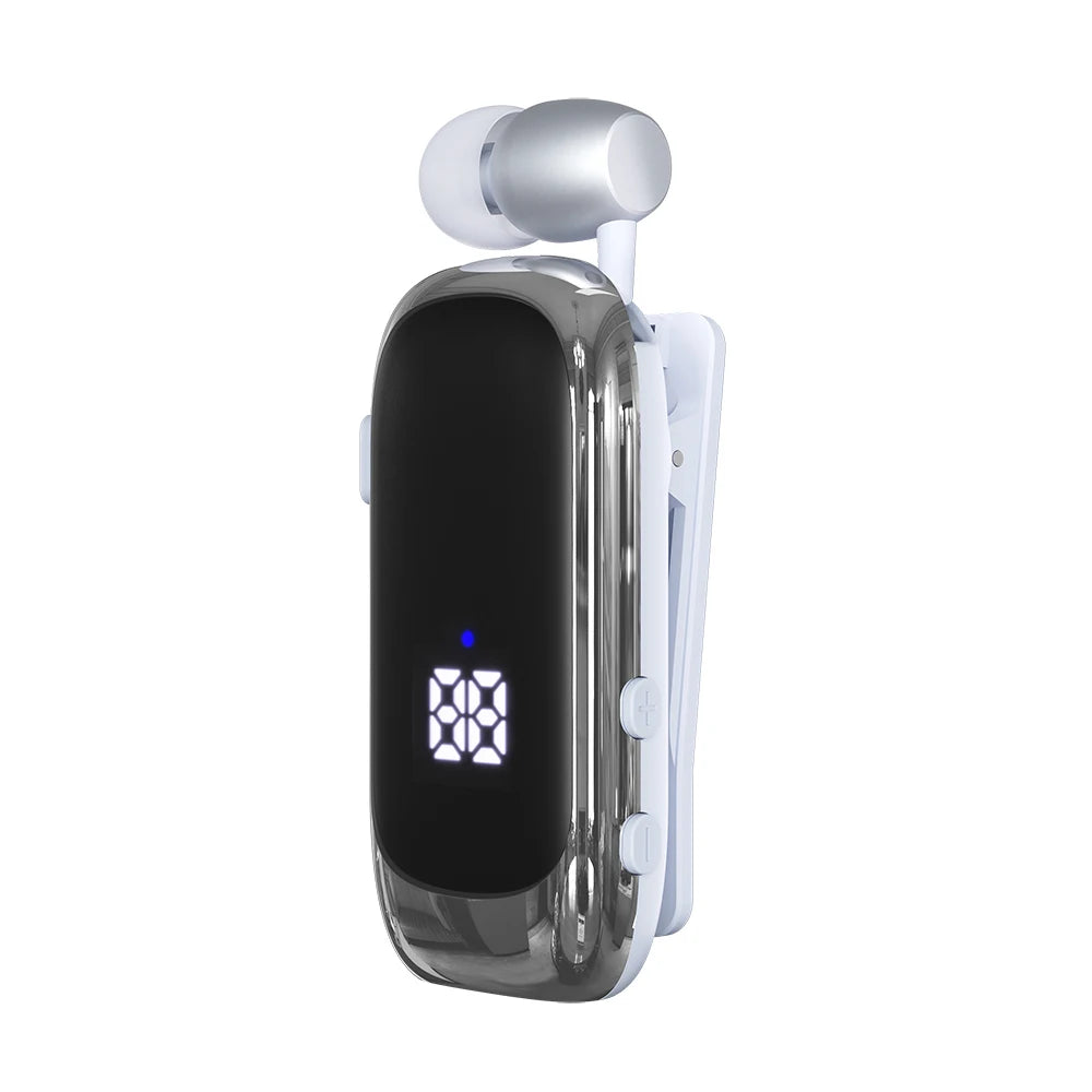 K88 Lavalier Business Bluetooth 5.4 Headphone Talk/Music Time 20 Hours,LED Digital Display,Noice Cancelling Wireless Earphones Oasis Select White