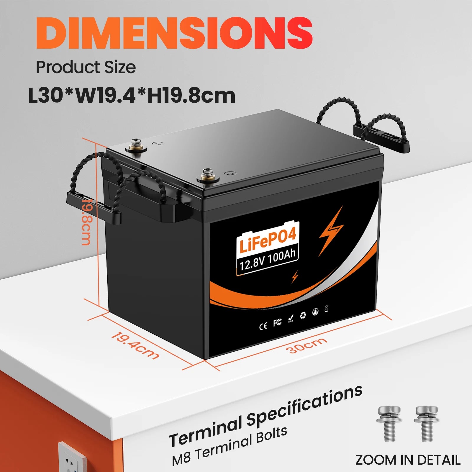 12V 100Ah Lithium Iron Phosphate Battery - 2000-7000 Cycles, Built-in BMS for RV, Solar, Boat, Trolling Motor, UPS Oasis Select