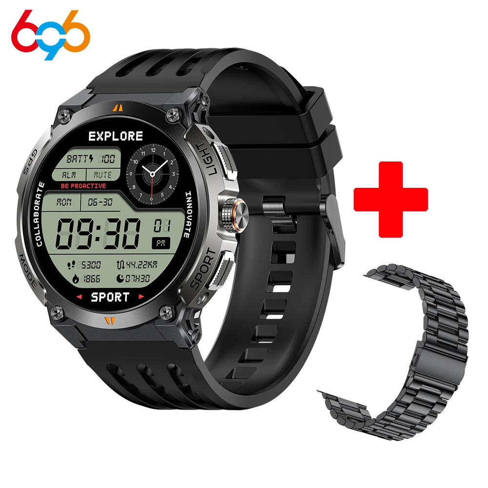 696 Watches AMOLED Screen Outdoor Sports GPS Compass Smart Watch Blue Tooth Call Heart Rate Sleep Waterproof Music Smartwatch Oasis Select BKBKS A BK3M