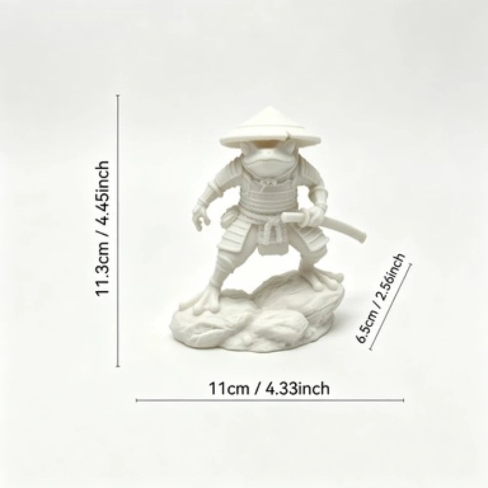 3D Samurai Frog Statue with Retro Bamboo Hat Armor Japanese Warrior Frog Desktop Figurine Study Tea Table Entryway Decorative Oasis Select WHITE