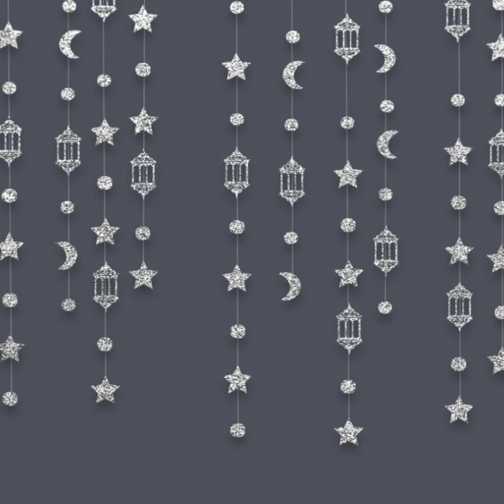 Eid Mubarak Glitter Banner – Gold Silver Ramadan Kareem Decor