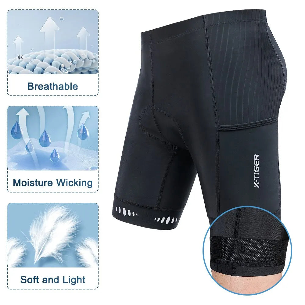 X-TIGER Men Cycling Shorts with Back Pocket 5D Gel Padded Bike Shorts for Men Mountain Road Biking Riding Half Pants Tights Oasis Select