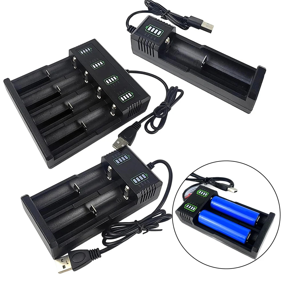 1/2/4Slot USB Smart Battery Charger For 21700 14500 18500 26650 Lithium Battery With LED Indicator Battery Charger Oasis Select