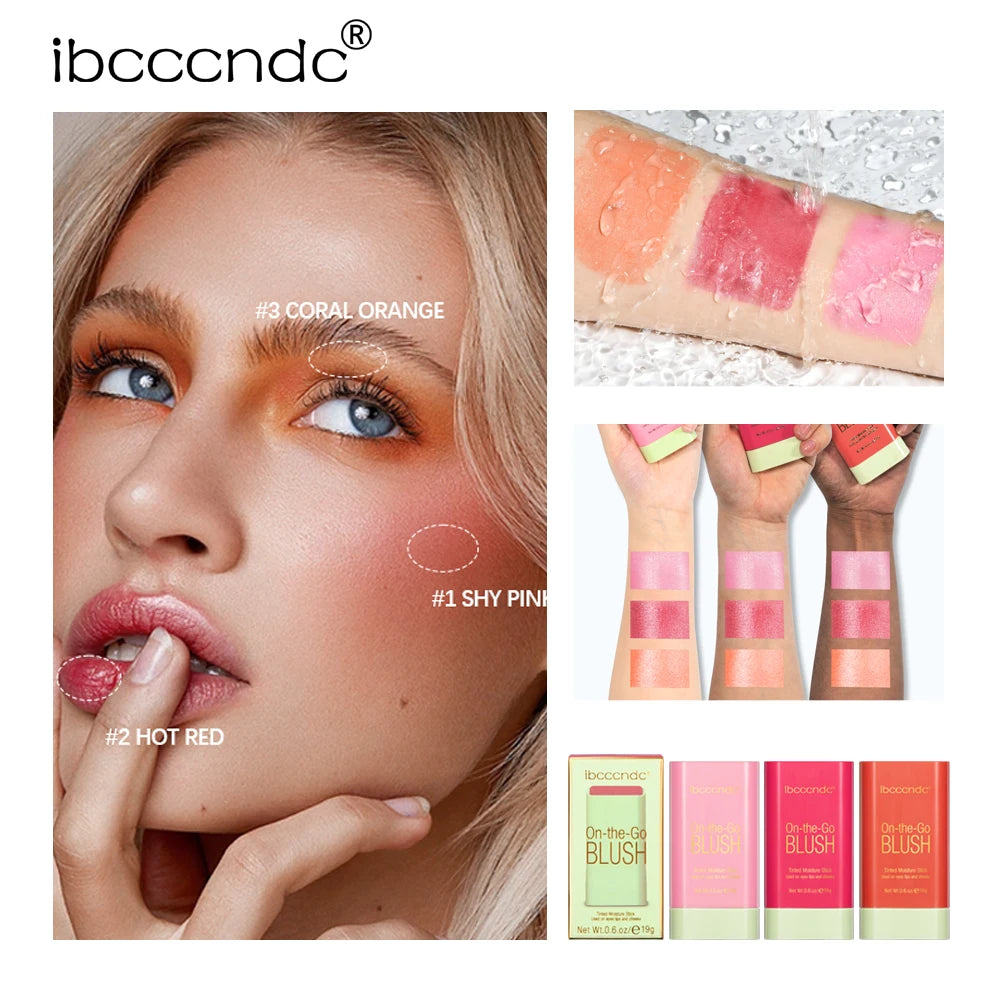 Korean Blush Stick Color Make Up Waterproof Easy Color Rouge Blusher Blusher Cream Rendering Matte High Pigment 3 IN 1 Makeup Oasis Select