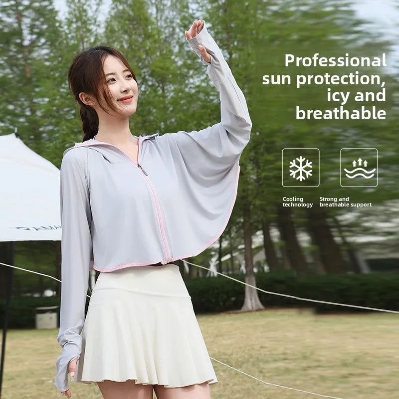 Ice Silk UV Protection Hooded Poncho – Lightweight Cover Up