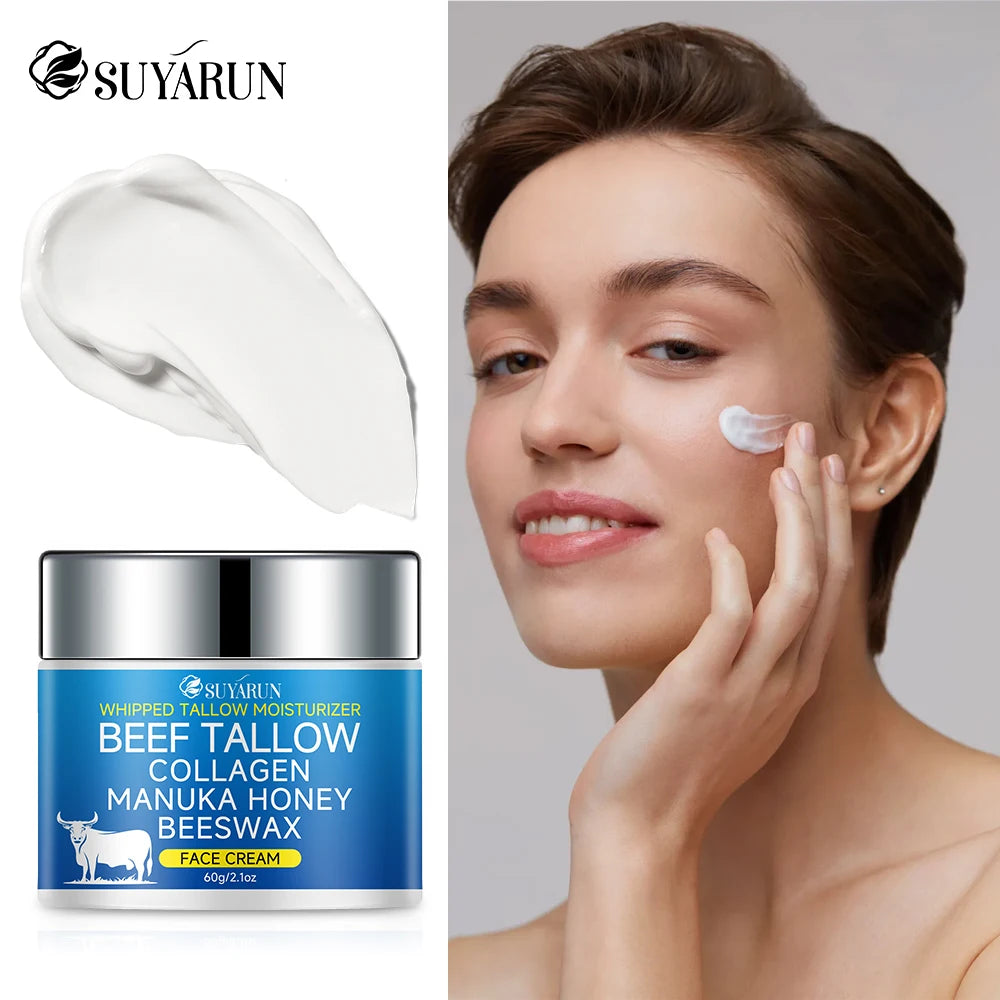 SUYARUN Natural Tallow Cream with Olive Oil & Raw Honey - Nourishing Anti-Aging Face Moisturizer for Dry Skin. Oasis Select