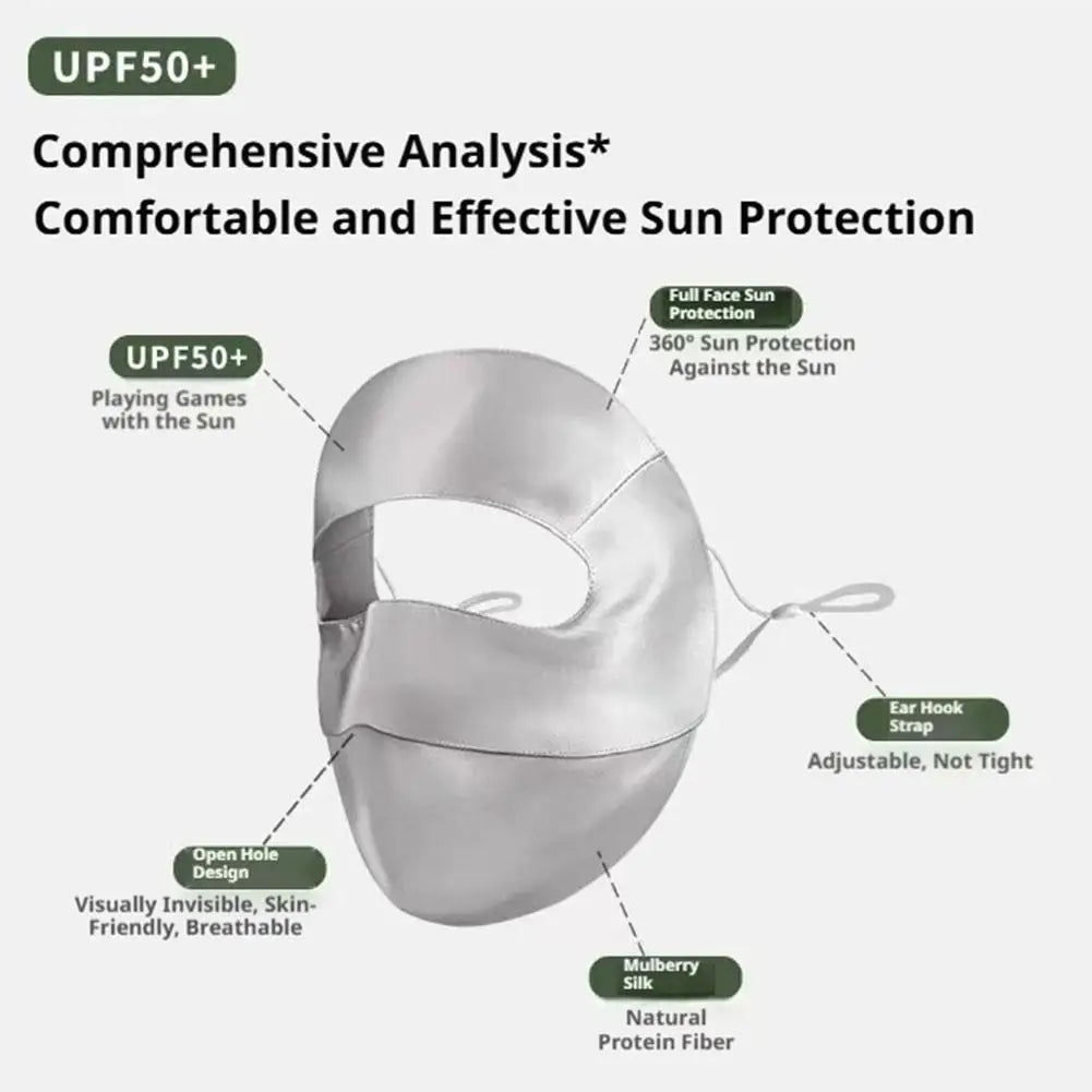 100% Silk Full Face Mask For Women Adjustable Ear Loops Breathable Anti-UV Sun Protection Windproof Face Mask For Outdoor Oasis Select