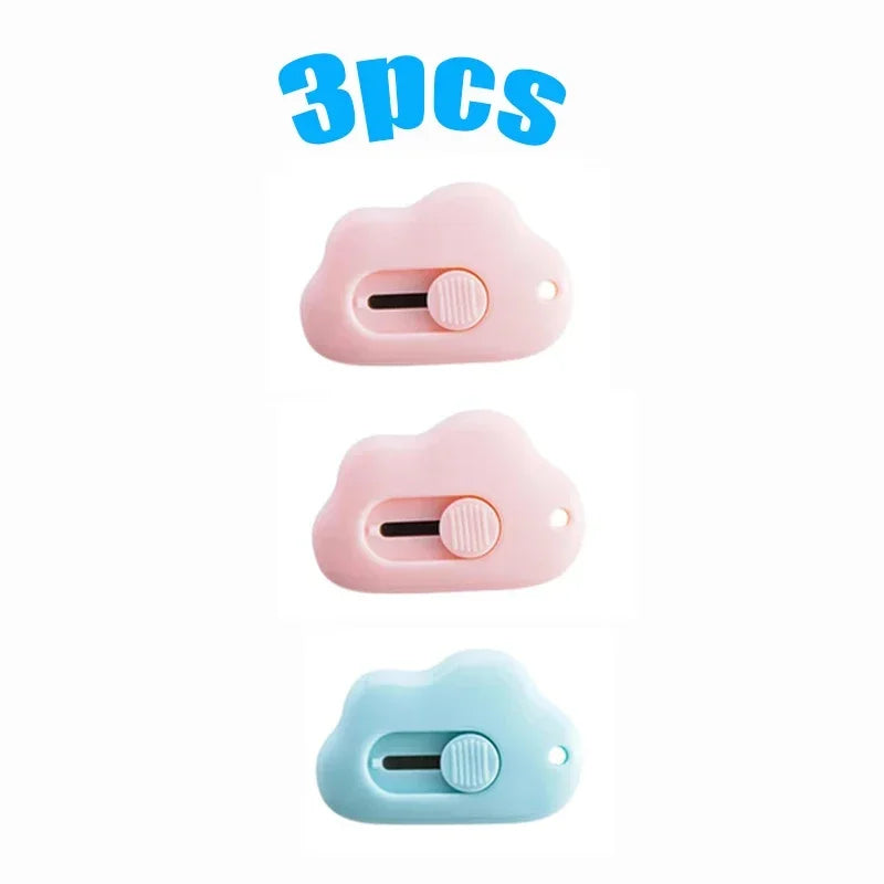 1/2/3pcs Kawaii Mini Cloud Art Utility Knife Express Box Cute Knife Paper Cutter Craft Wrapping Refillable Blade Stationery Oasis Select 3pcs mix